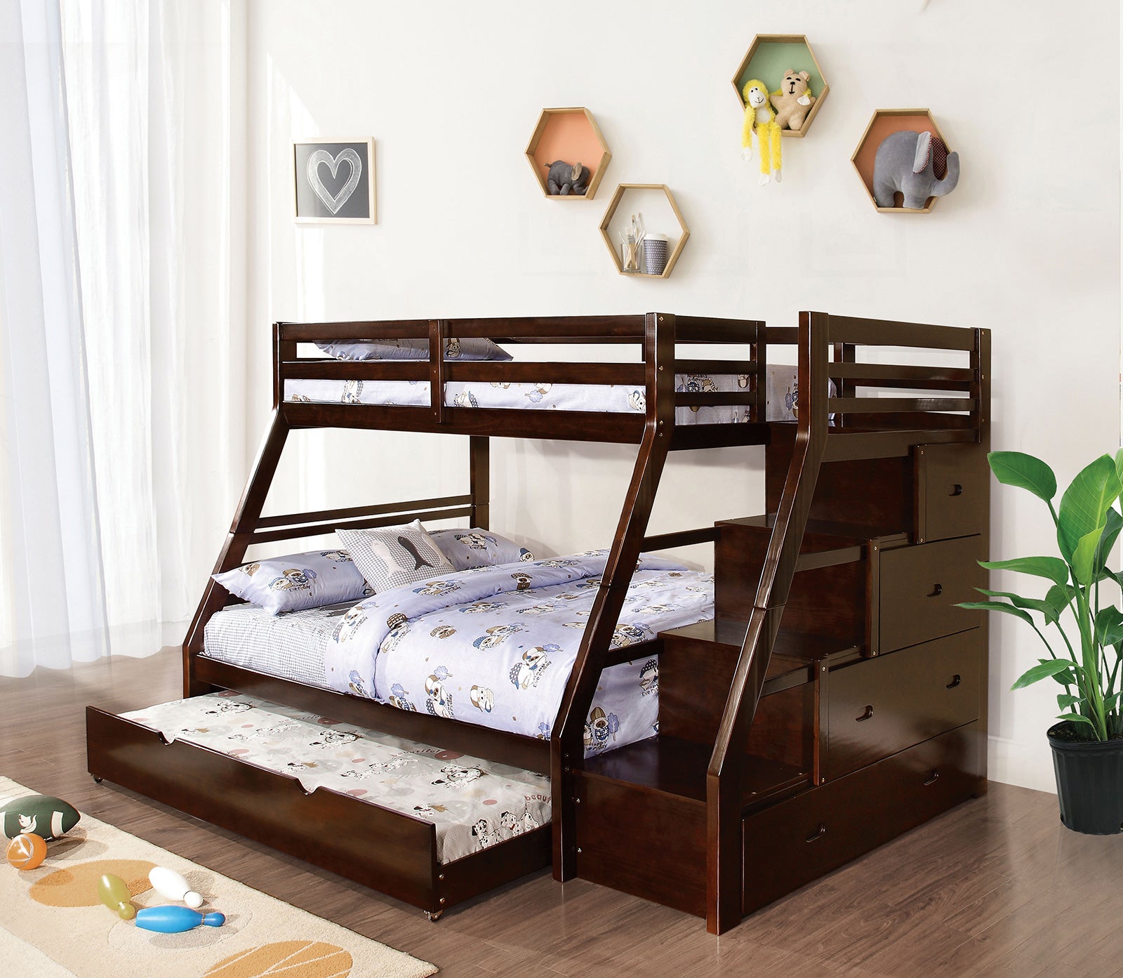 ELLINGTON - Twin/Full Bunk Bed+Trundle, Espresso - FM-BK611ES-BED+TR
