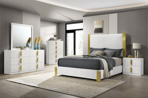 BASILDON - Queen Bed, White/Gold - FM7271WH-Q-BED