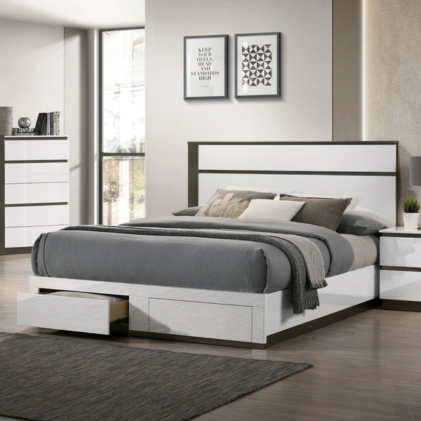 BIRSFELDEN - Queen Bed w/ Drawers, White - FOA7225WH-DR-Q-BED