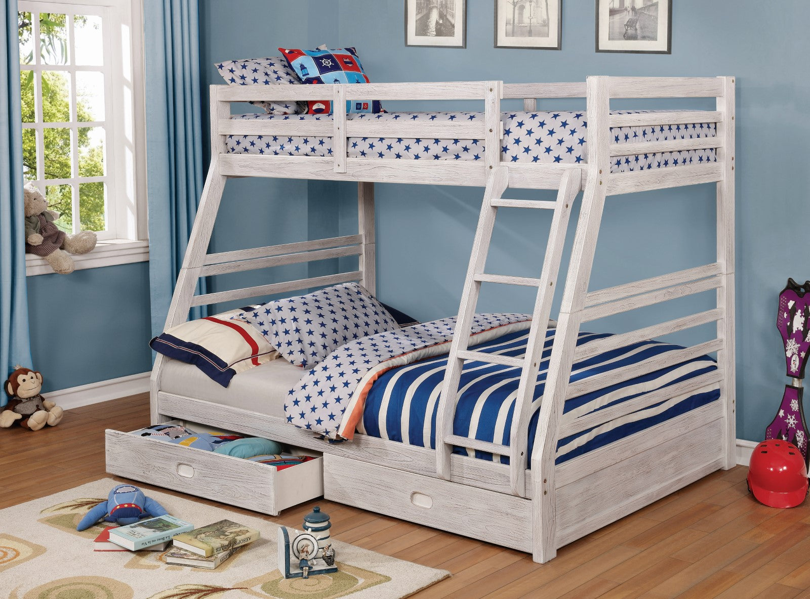 CALIFORNIA III - Twin/Full Bunk Bed w/ 2 Drawers - CM-BK588BWH-BED