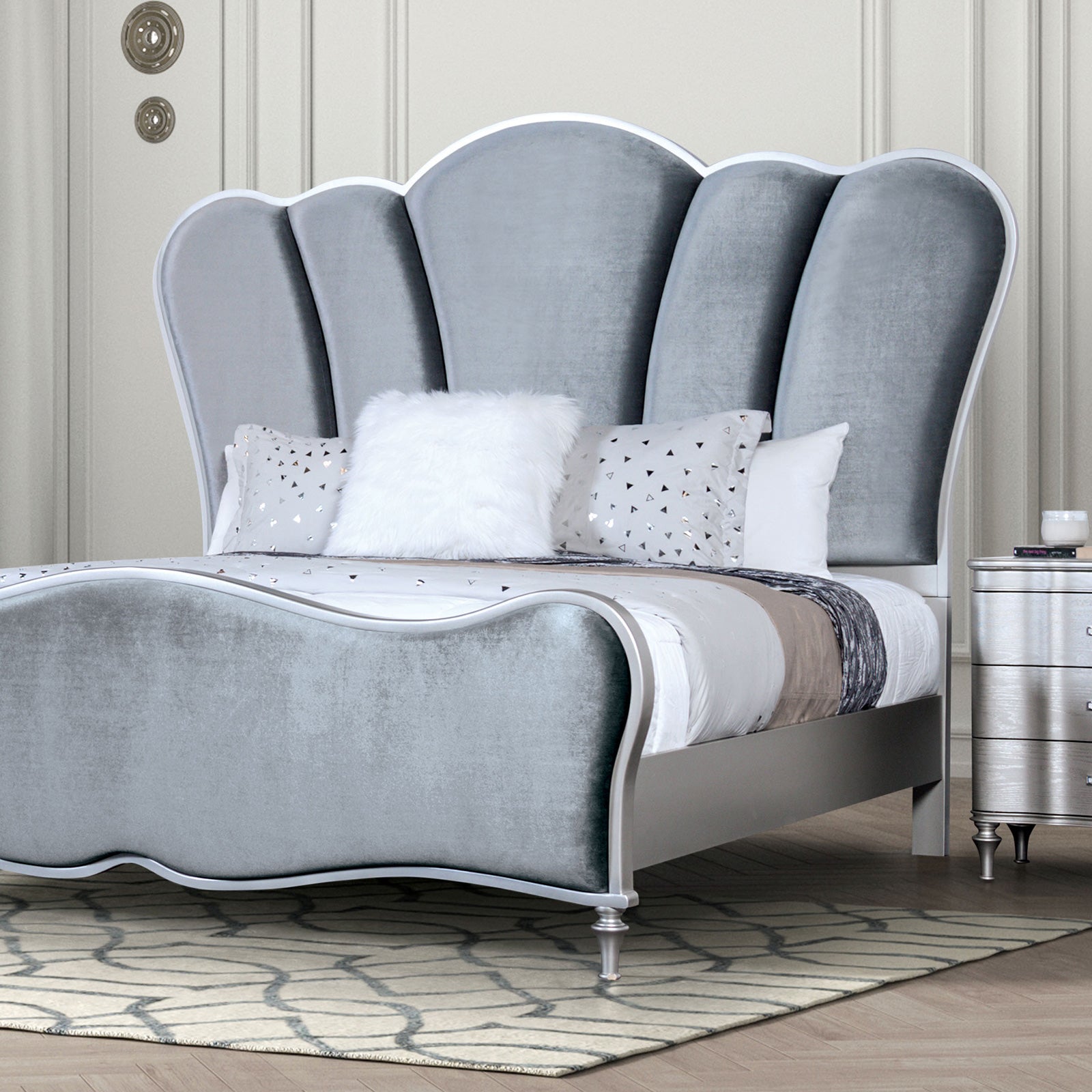 ELEANORA - E.King Bed, Silver - FM7416SV-EK-BED