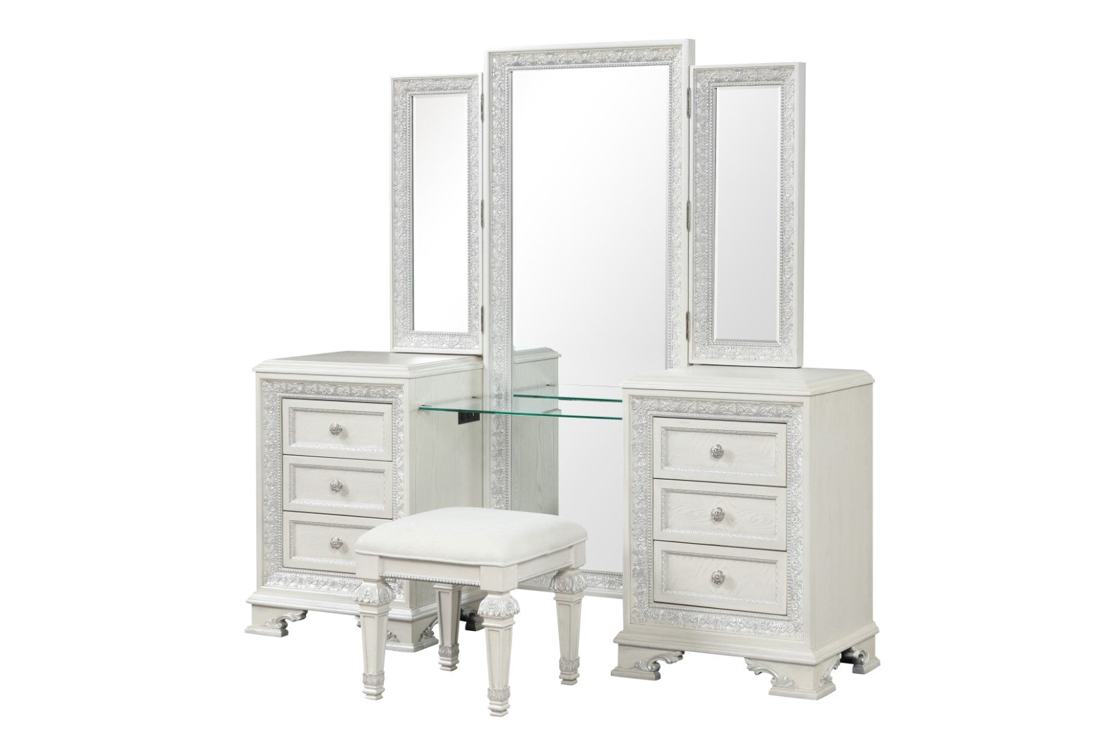 STELLA MIA - Vanity Set w/ Stool, Creamy White - FM70000WH-V-SET