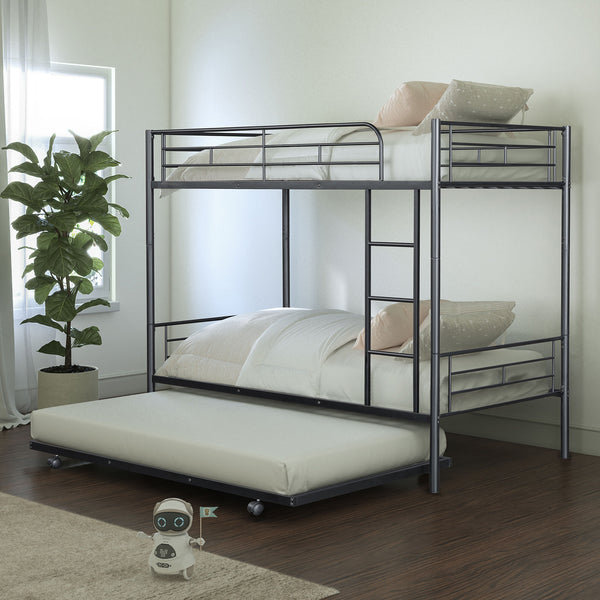 PHILOTUS - Twin/Twin Bunk Bed (K/D) + Trundle, Black - FM-BK906BK-TT