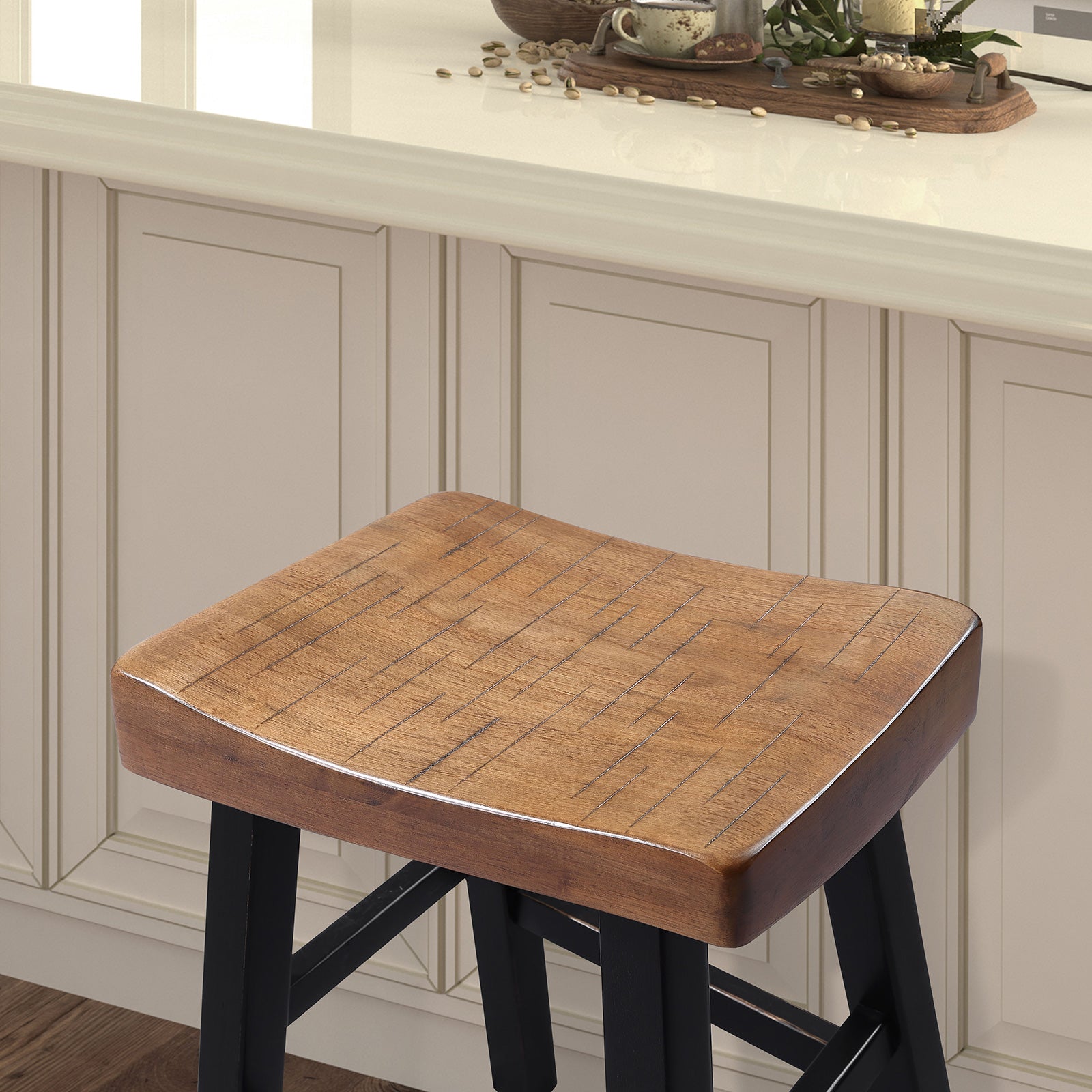 BIASCA - 24" Stool, (2/CTN), Oak/Black - FM-BR3001BR-24-2PK