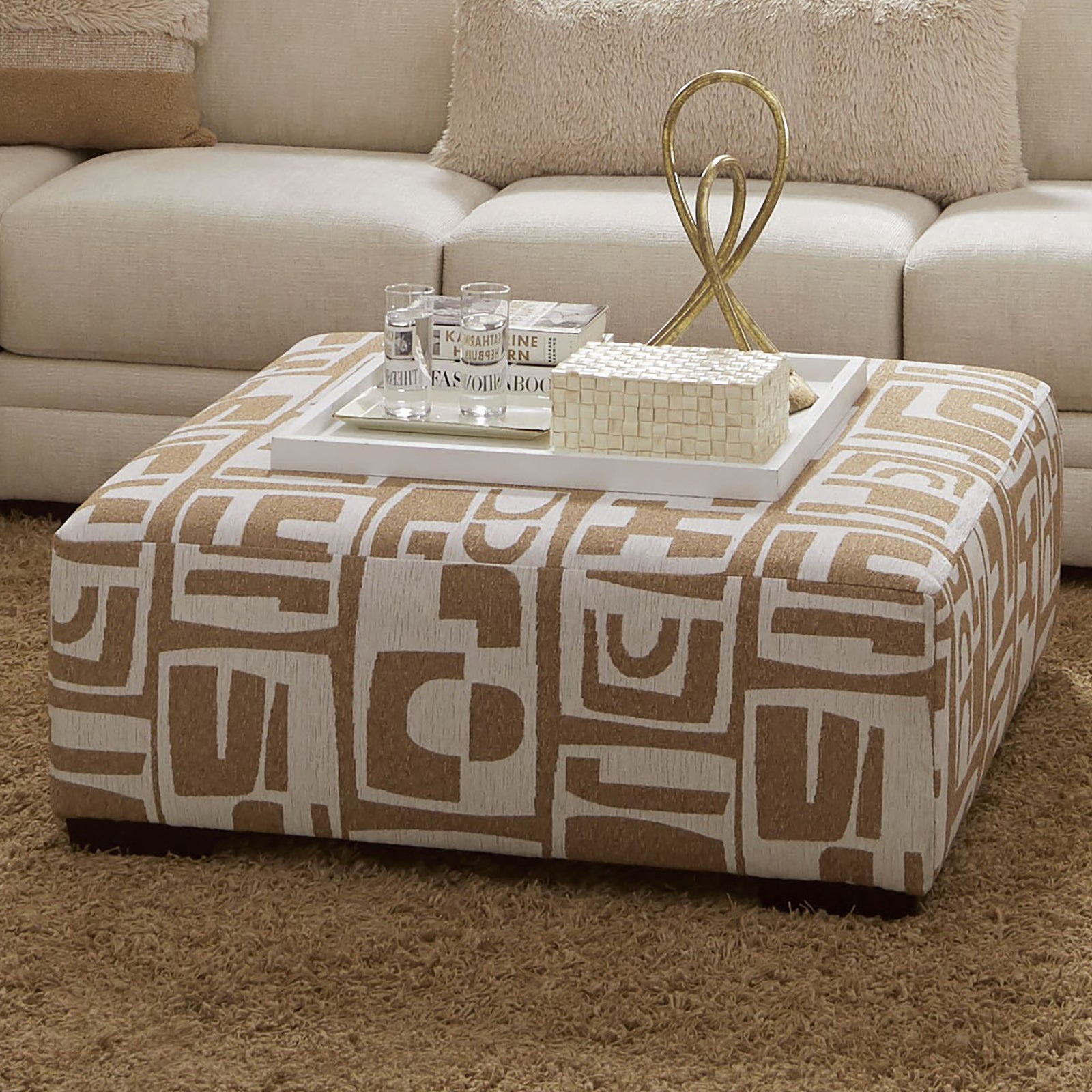 CARLETON - Ottoman, Ivory/Tan - SM5172-OT