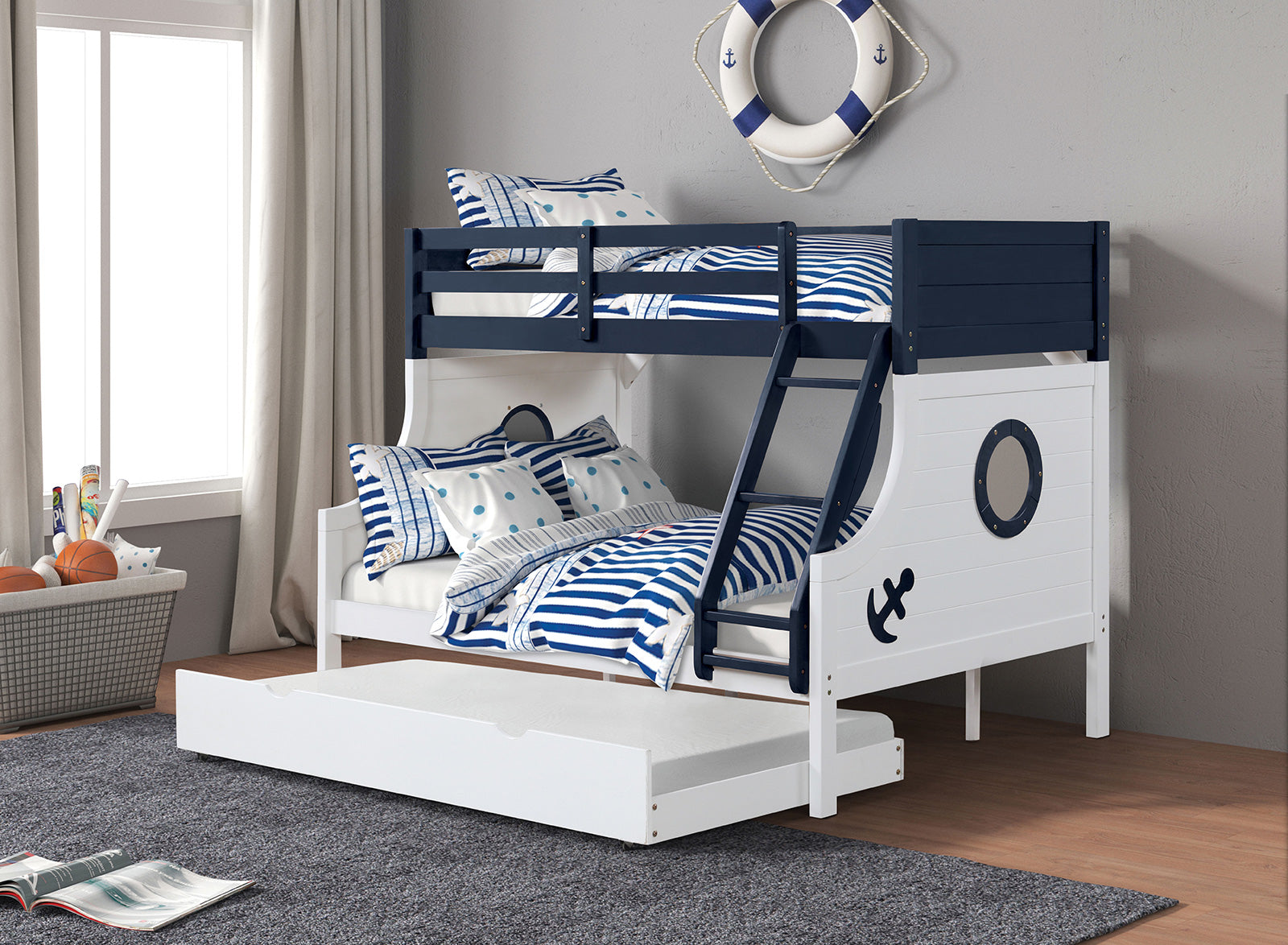 NAUTIA - Twin/Full Bunk Bed, Blue/White - FM-BK629BL-BED