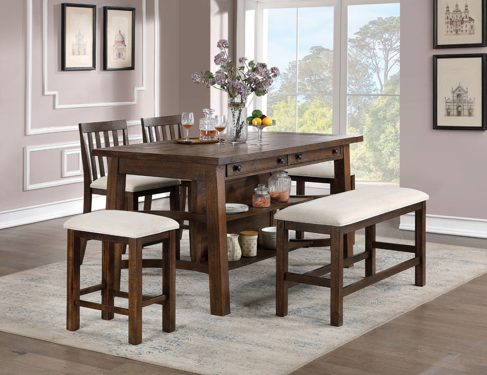 FREDONIA - 6 Pc. Counter Ht. Table Set w/ 2 PC + PBN+ 2 BC - CM3902PT-6PC