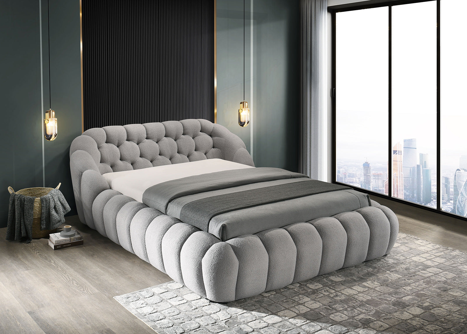 NEWQUAY - E.King Bed, Gray - FM7260GY-EK-BED