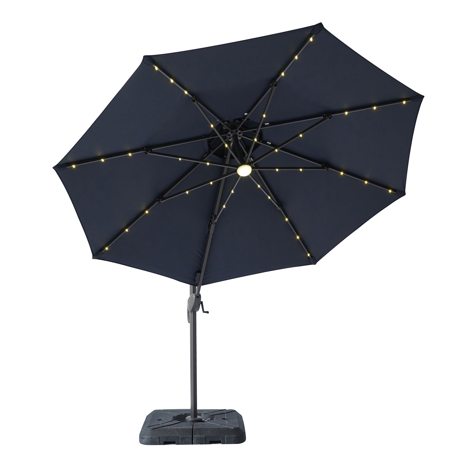 NUTI - 10' Round Umbrella, LED Light, Navy + Base - LA-A031BL+BASE