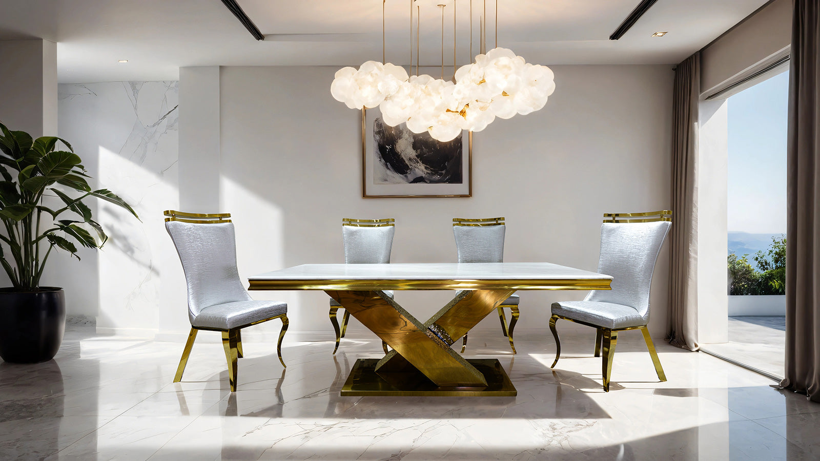 PALAZZO - 6 Pc. Dining Table Set - FM33002GD-T-7PC-11WH