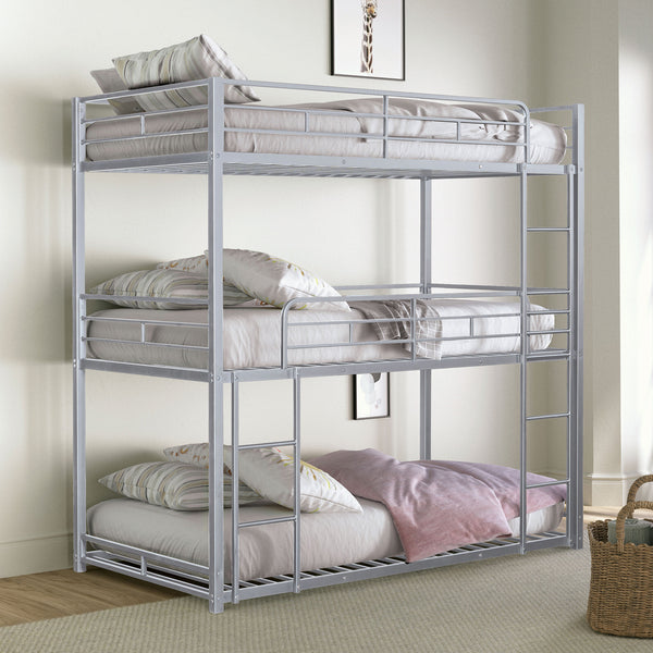 FELGU - Triple Twin Metal Bunk Bed, Silver - FM-BK909SV-T-BED
