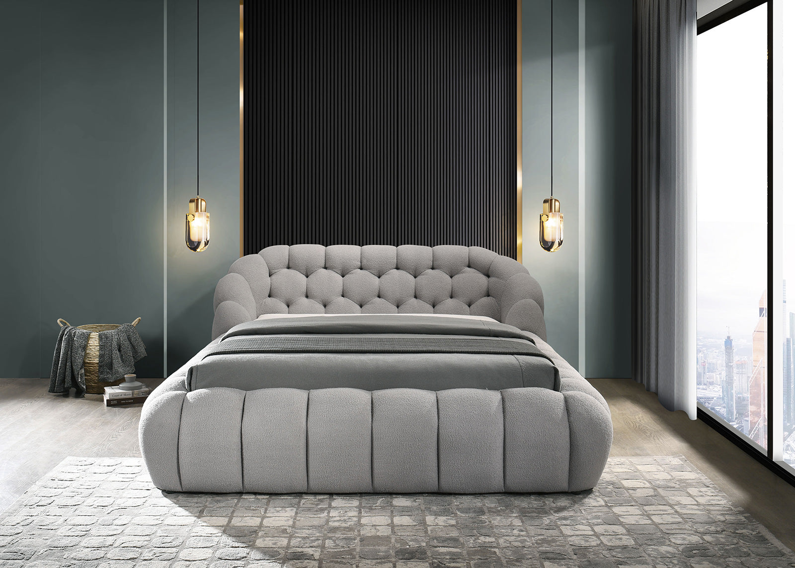NEWQUAY - E.King Bed, Gray - FM7260GY-EK-BED