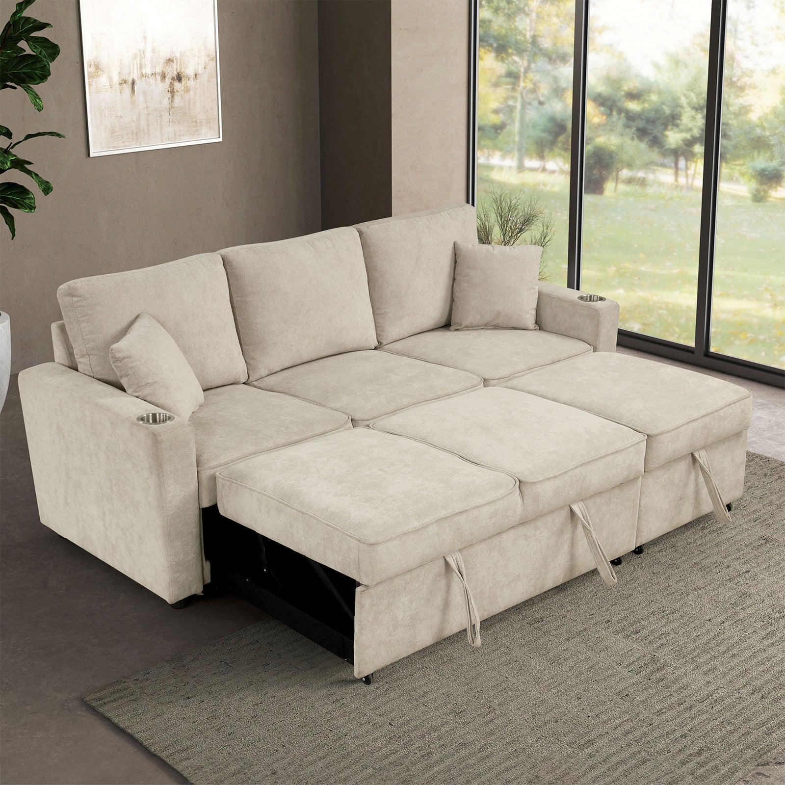 KENDAL - Sleeper Sofa Sectional w/ Cupholder - FM6965BG-SF-PK