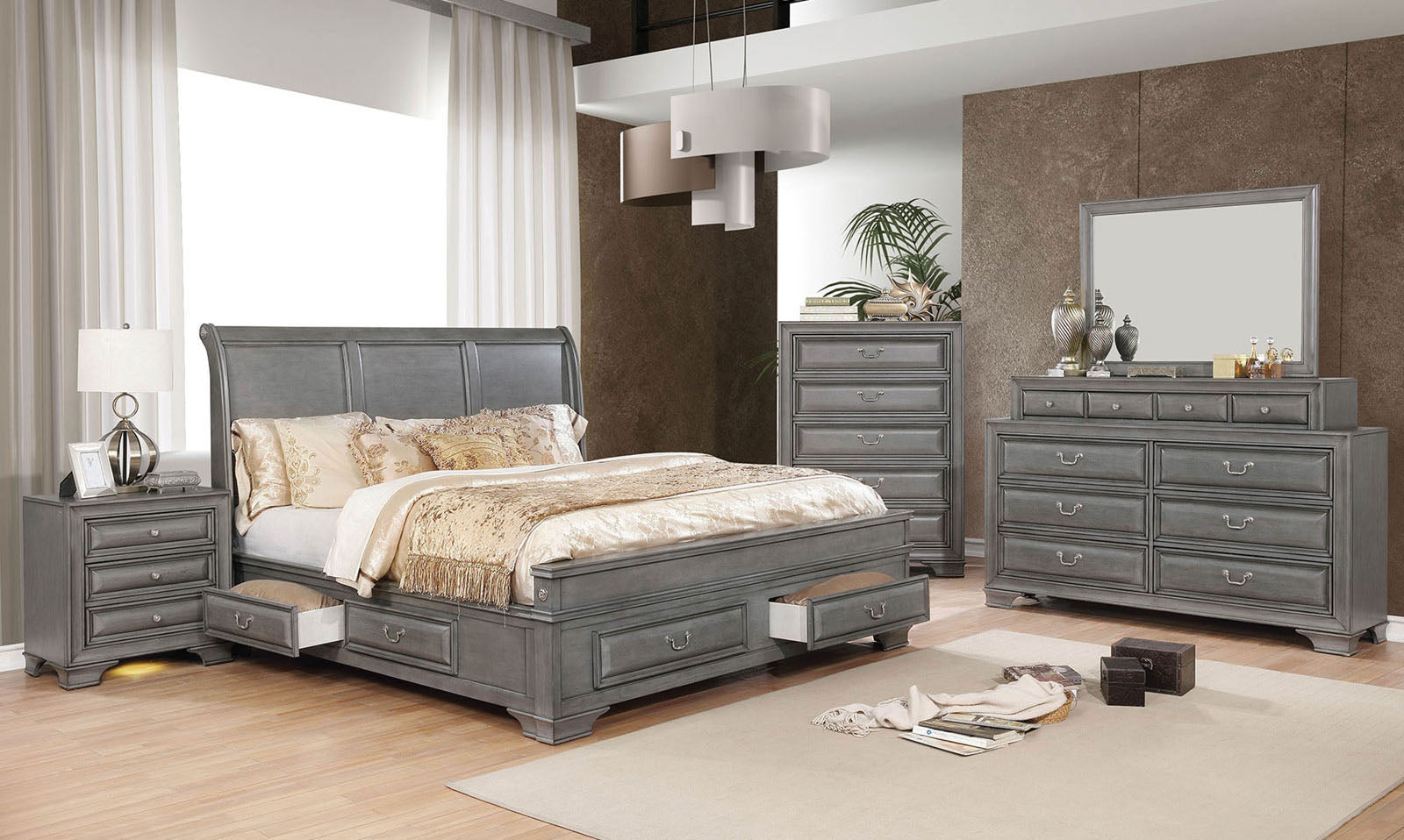 BRANDT - 4 Pc. Queen Bedroom Set - CM7302GY-Q-4PC