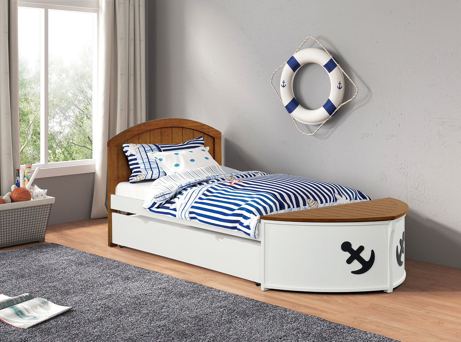 POSEIDON - Twin Captain Bed, White/Oak - FM7629AK-T-BED
