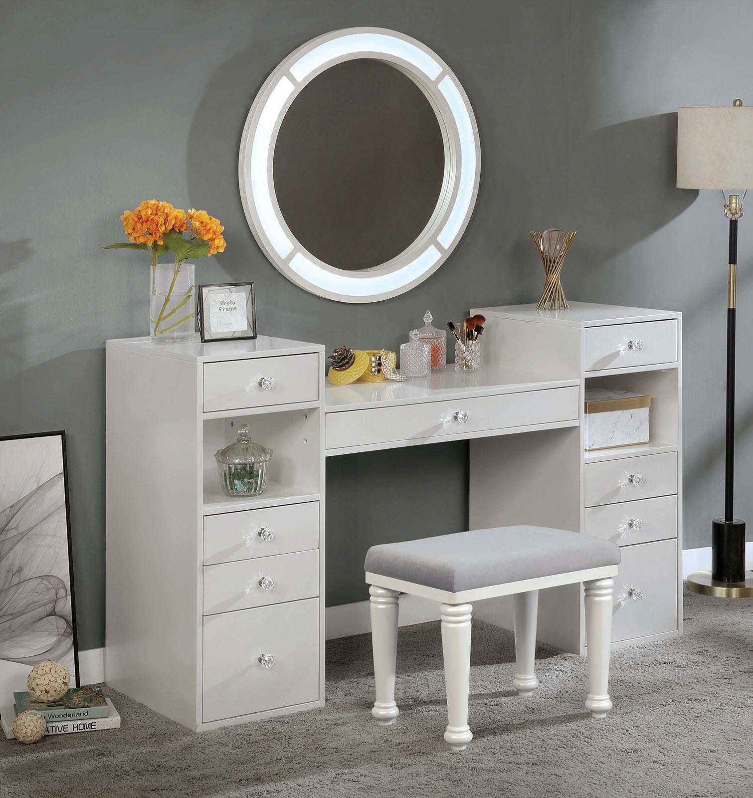 YASMINE - Vanity Set, White - FOA-DK5683WH-PK