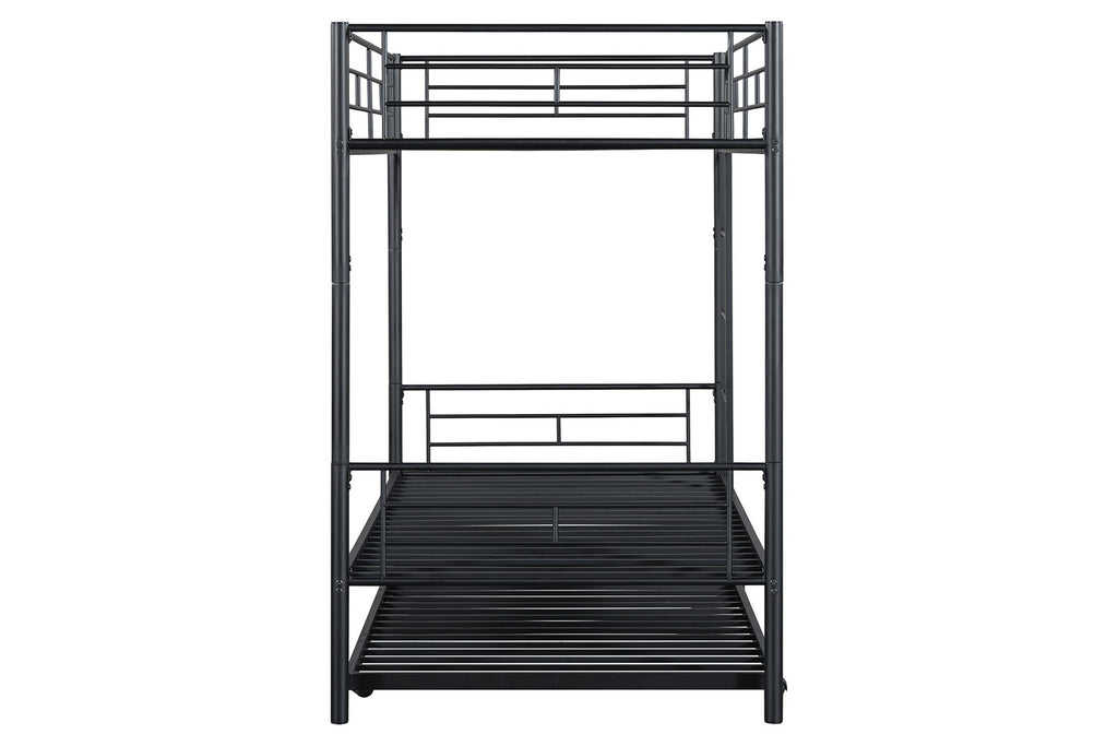 PHILOTUS - Twin/Twin Bunk Bed (K/D) + Trundle, Black - FM-BK906BK-TT