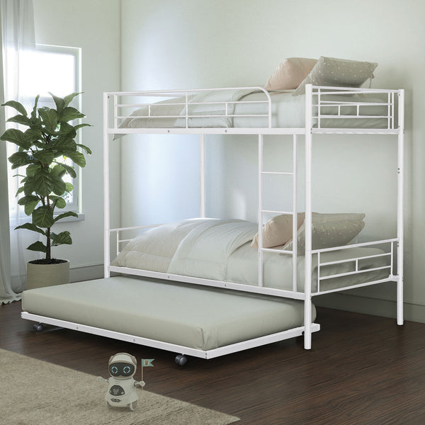PHILOTUS - Twin/Twin Bunk Bed (K/D) + Trundle, White - FM-BK906WH-TT