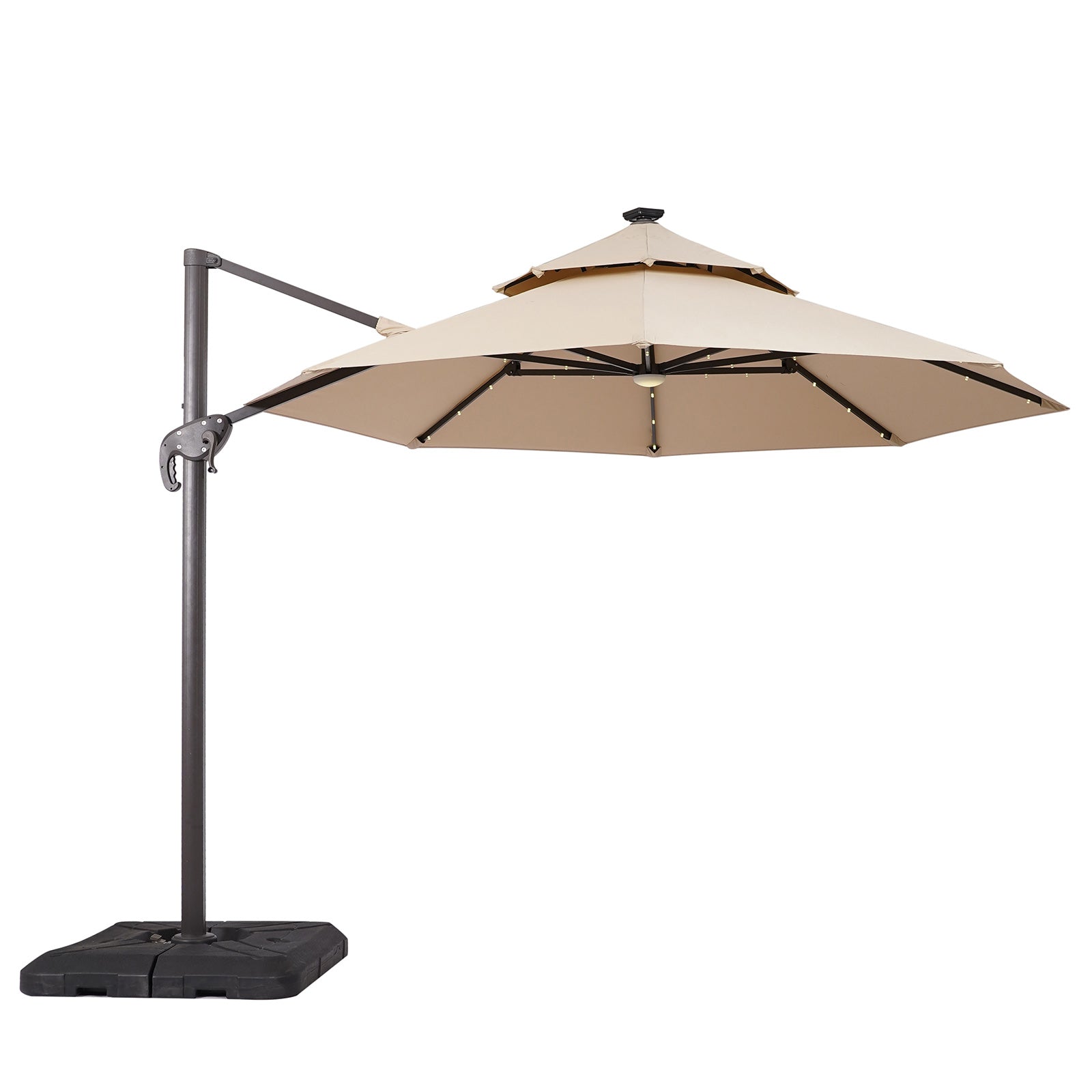 NUTI - 10' Round Umbrella, LED Light, Tan + Base - LA-A031BG+BASE