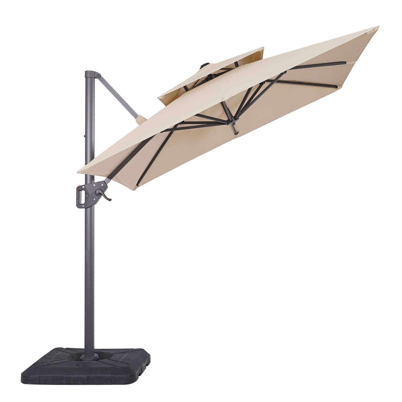 FIDA - 8' Square Umbrella, Double Top, Tan + Base - LA-A029BG+BASE