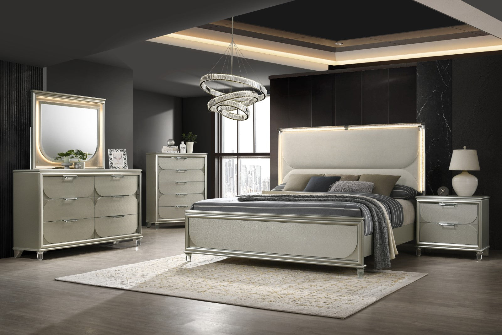 SHERIDAN - Queen Bed, Dark Walnut/White - FM72080SV-Q-BED
