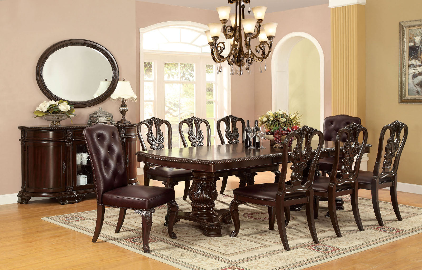 BELLAGIO - 9 Pc. Dining Table Set (2AC+6SC) - CM3319T-9PC-FABRIC