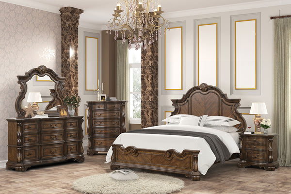 LEOVANNI - E.King Panel Bed, Dark Brown - FM70003DB-EK-W-BED