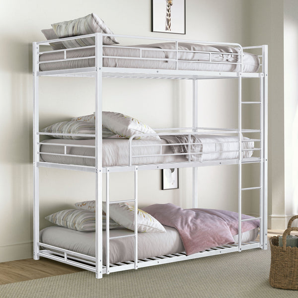 FELGU - Triple Twin Metal Bunk Bed, White - FM-BK909WH-T-BED