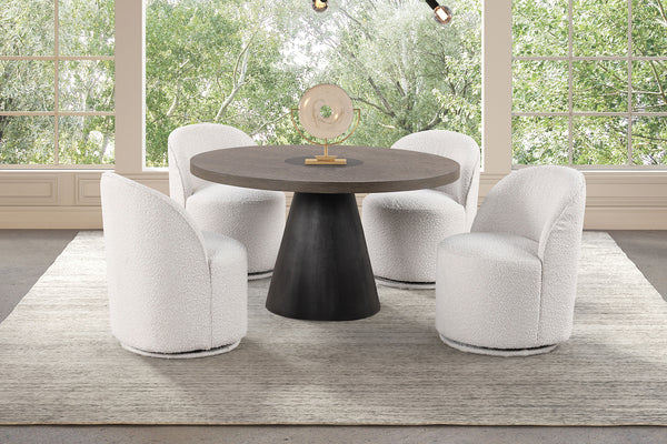 BROAGER - 5 Pc. Round Dining Table Set - FM3331DB-RT-5PC-01WH