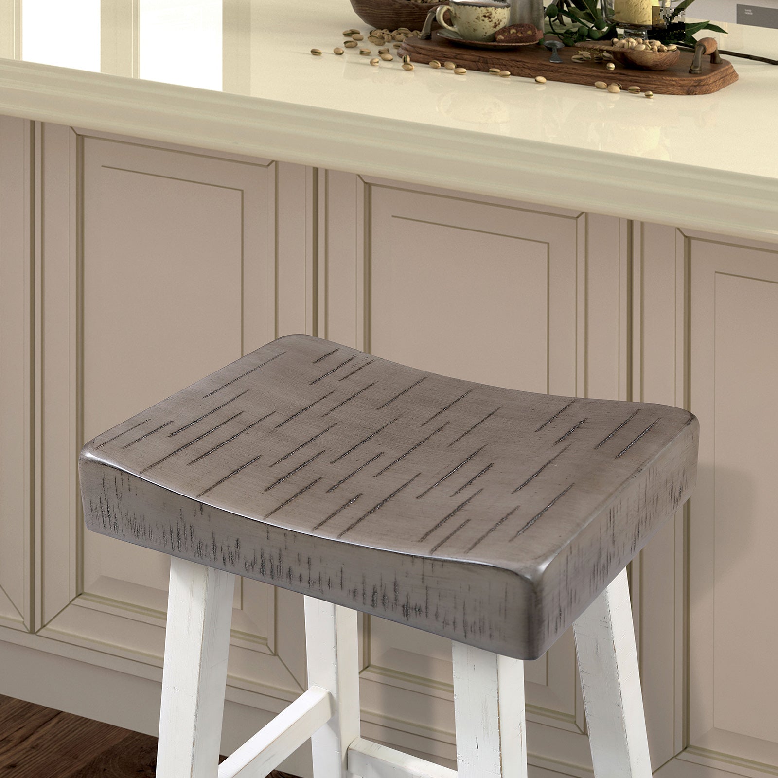 BIASCA - 29" Stool, (2/CTN), Gray/White - FM-BR3001WH-29-2PK