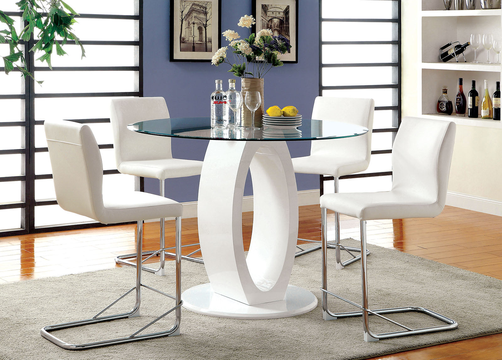 LODIA II - 5 Pc. Round Counter Ht. Table Set - CM3825WH-RPT-5PC