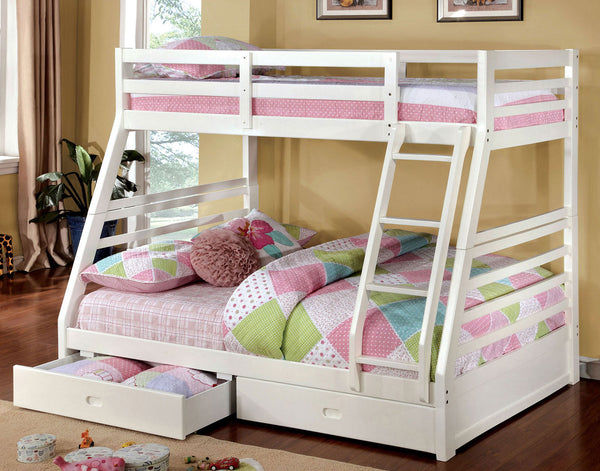 CALIFORNIA III - Twin/Full Bunk Bed w/ 2 Drawers - CM-BK588WH-BED