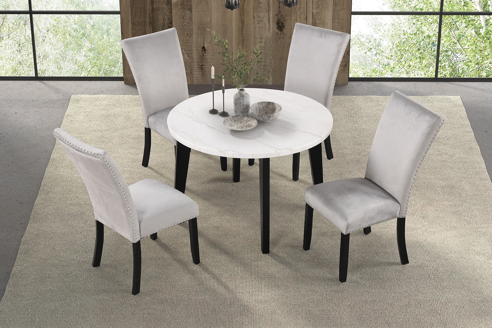 SABRO - Round Dining Table w/ Marble Top - FM3330BK-RT-TABLE