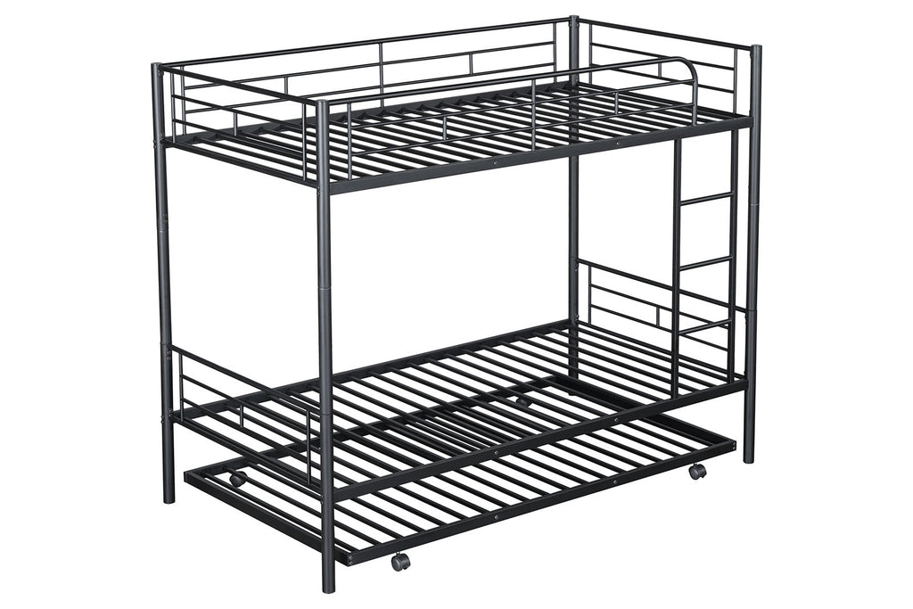 PHILOTUS - Twin/Twin Bunk Bed (K/D) + Trundle, Black - FM-BK906BK-TT