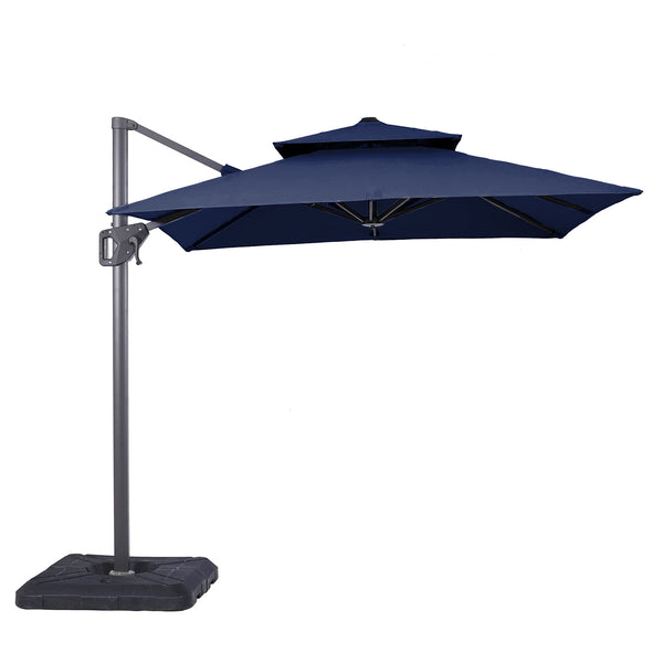 FIDA - 8' Square Umbrella, Double Top, Navy + Base - LA-A029BL+BASE