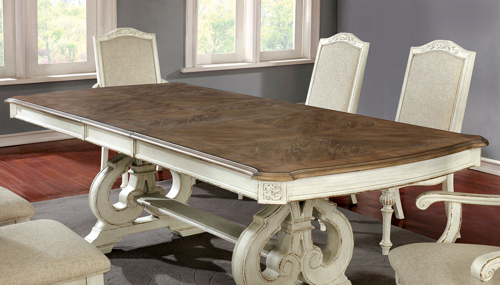 ARCADIA - 9 Pc. Dining Table Set (2AC+6SC) - CM3150WH-T-9PC