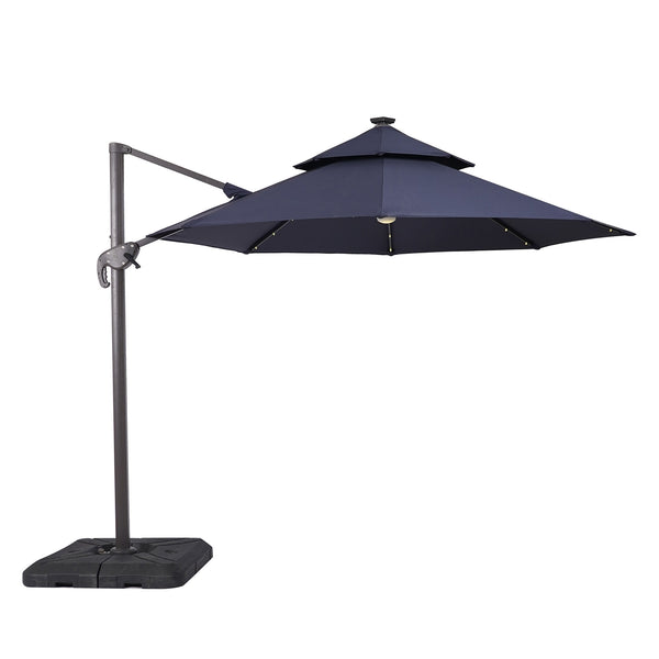 NUTI - 10' Round Umbrella, LED Light, Navy + Base - LA-A031BL+BASE