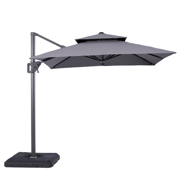 FIDA - 8' Square Umbrella, Double Top, Gray + Base - LA-A029GY+BASE