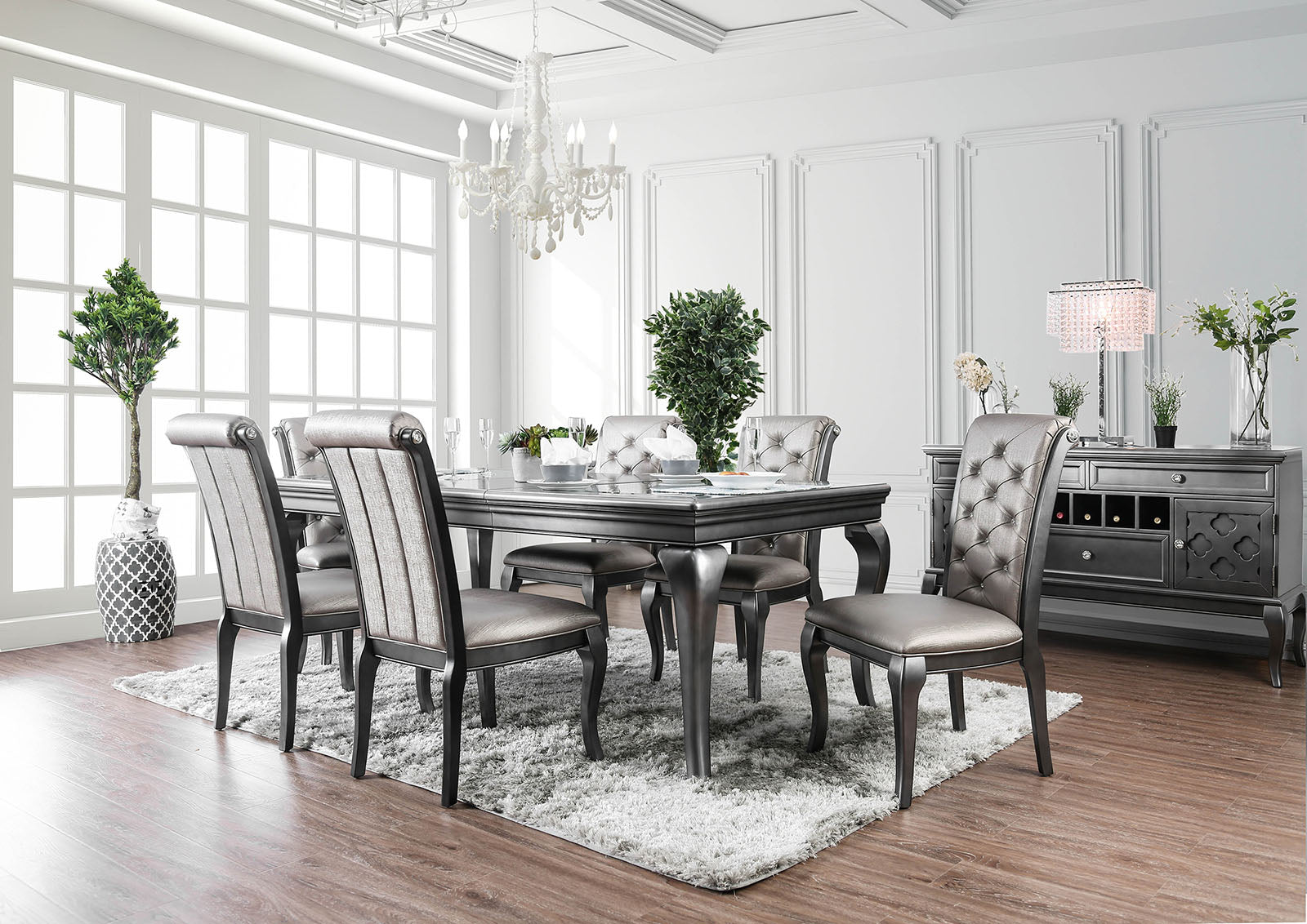 AMINA - 9 Pc. Dining Table Set - CM3219GY-T-9PC