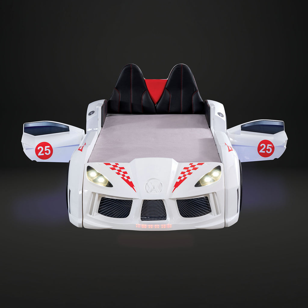 TRACKSTER - Twin Car Bed, White - FOA7723WH-BED