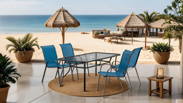 PIERRO - 5 Pc. Outdoor Dining Set, Blue - LA-D012BK-5PC-BL