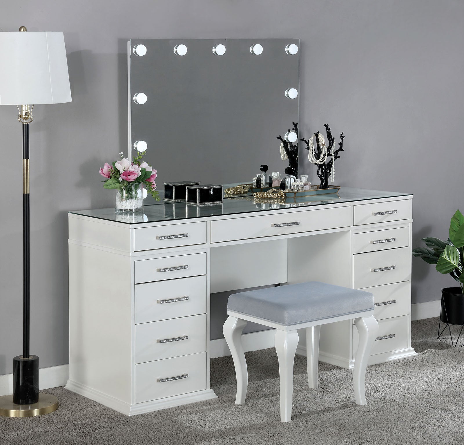 VALENTINA - Vanity Set, White - FOA-DK5682WH-PK