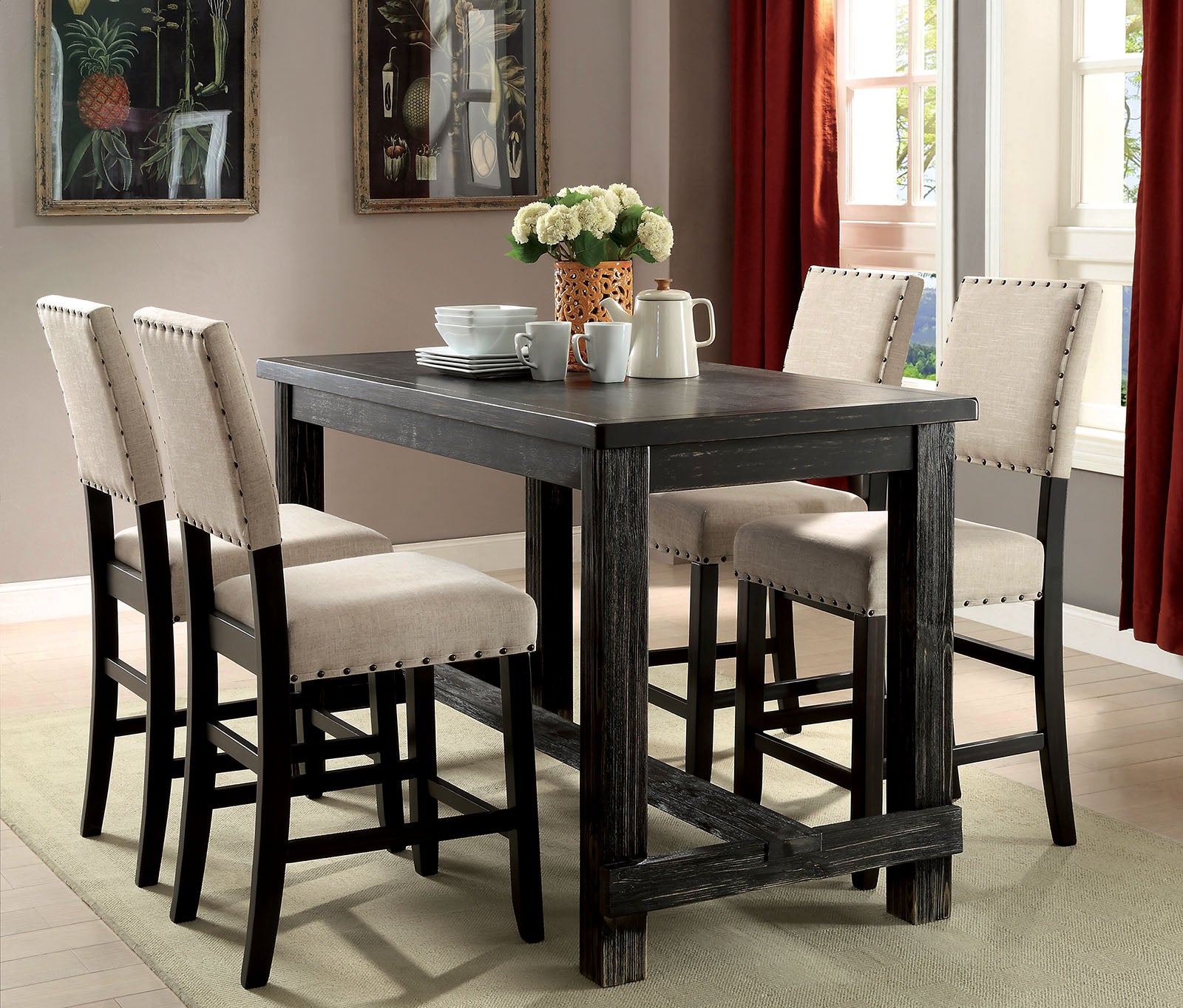 SANIA - Counter Ht. Bench - CM3324BK-PBN