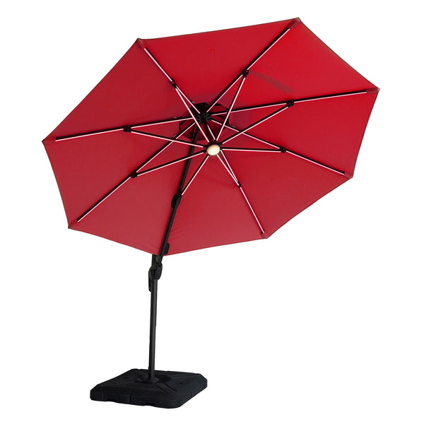 FERA - 10' Round Umbrella, LED Bulb, Red + Base - LA-A032RD+BASE