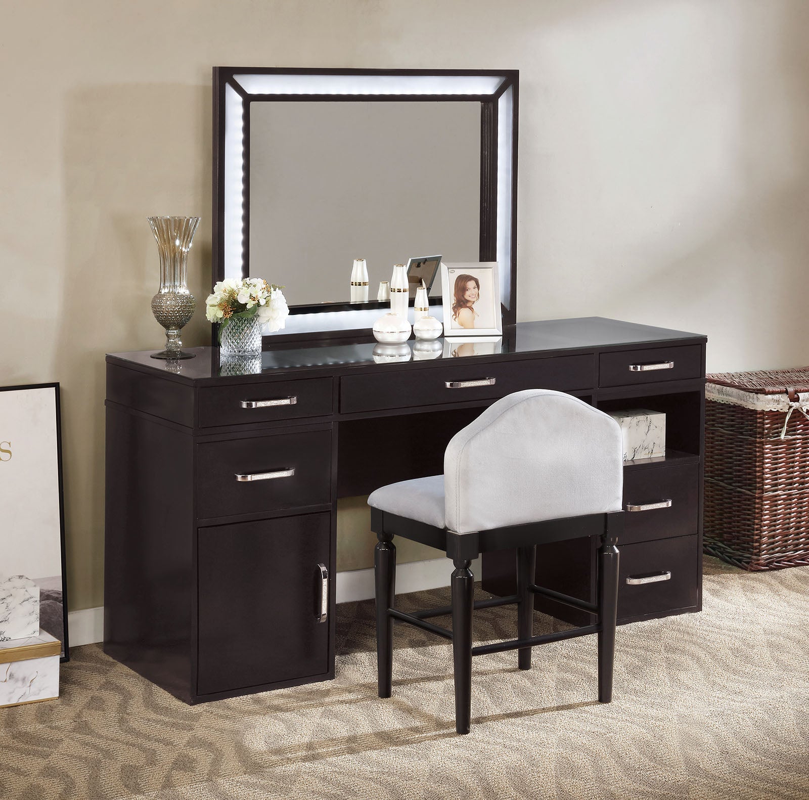 VICKIE - Vanity Set, Gray - FOA-DK5684DG-PK