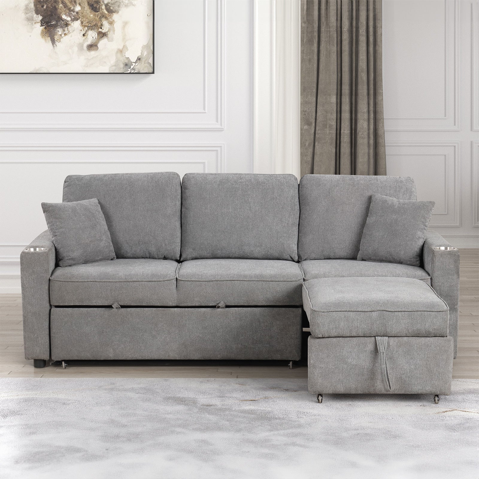 KENDAL - Sleeper Sofa Sectional w/ Cupholder - FM6965GY-SF-PK