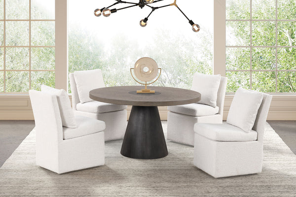 BROAGER - 5 Pc. Round Dining Table Set - FM3331DB-RT-5PC-00WH