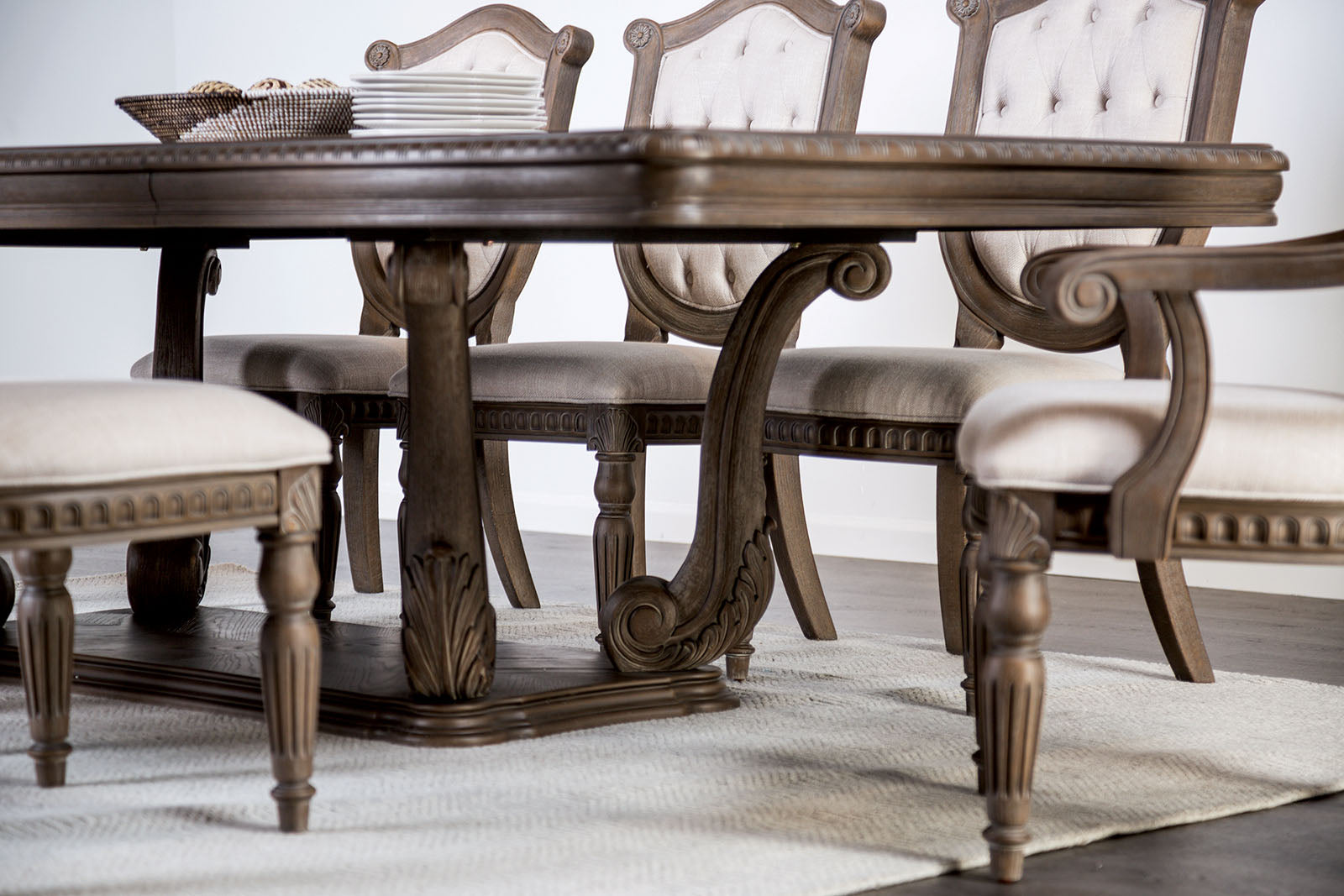OAKHAM - 9 Pc. Dining Table Set (2AC+6SC) - FM3418AK-T-9PC