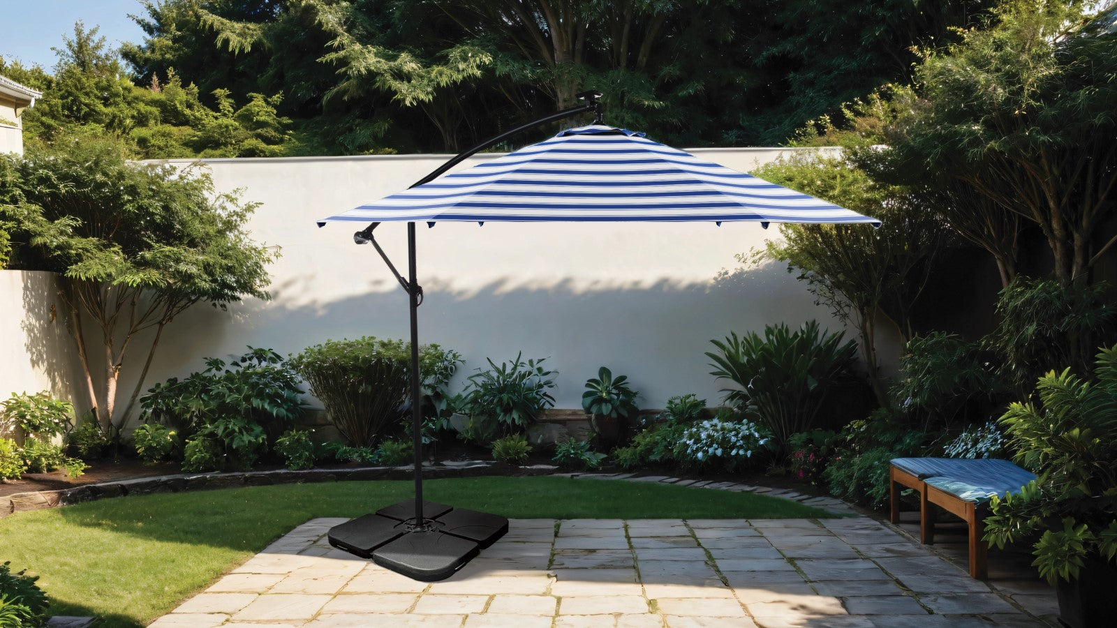 GLAM - Cantilever Umbrella, Blue/White - GM-3003BL