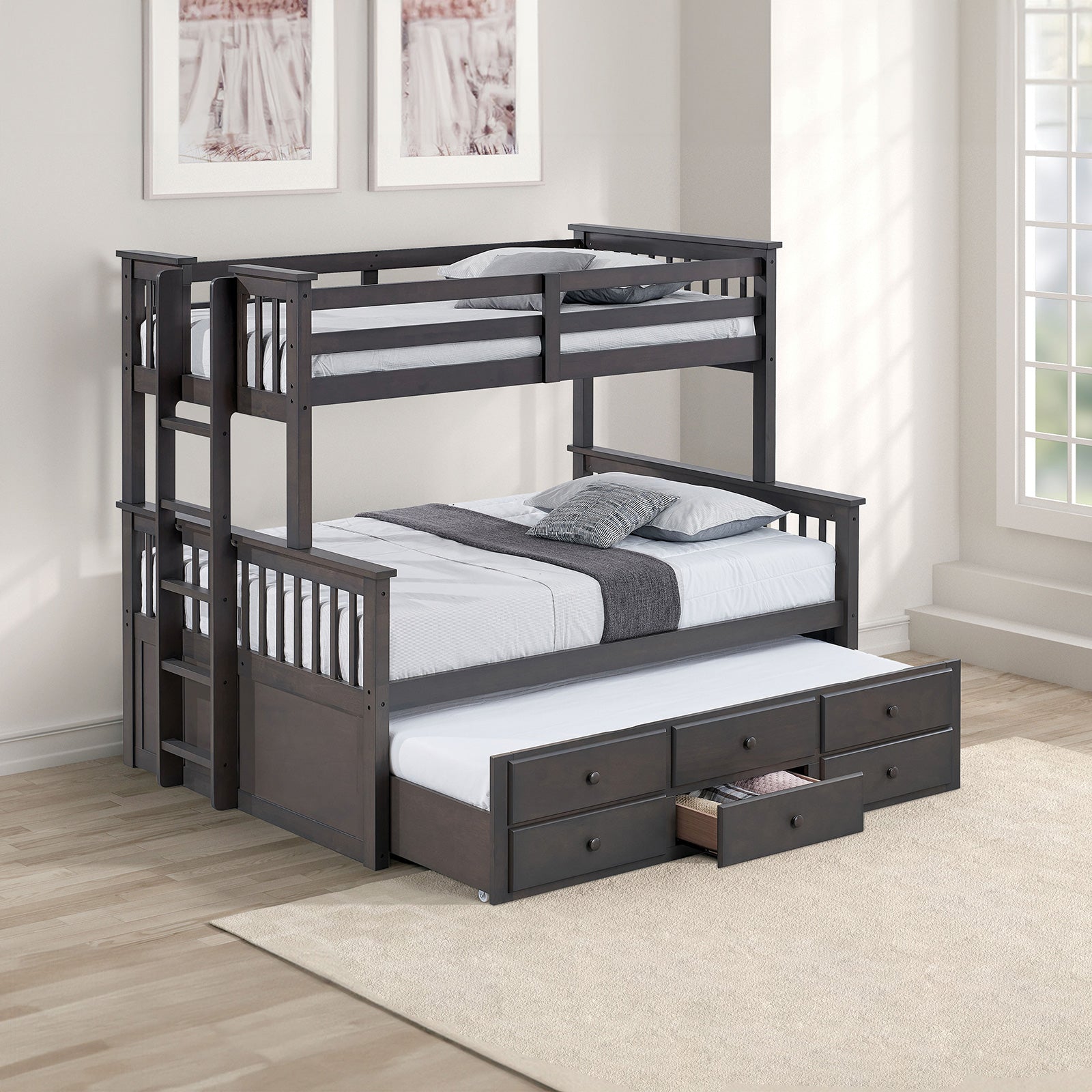 UNIVERSITY - Twin/Full Bunk Bed, Stain Gray - FM-BK458F-GY-BED